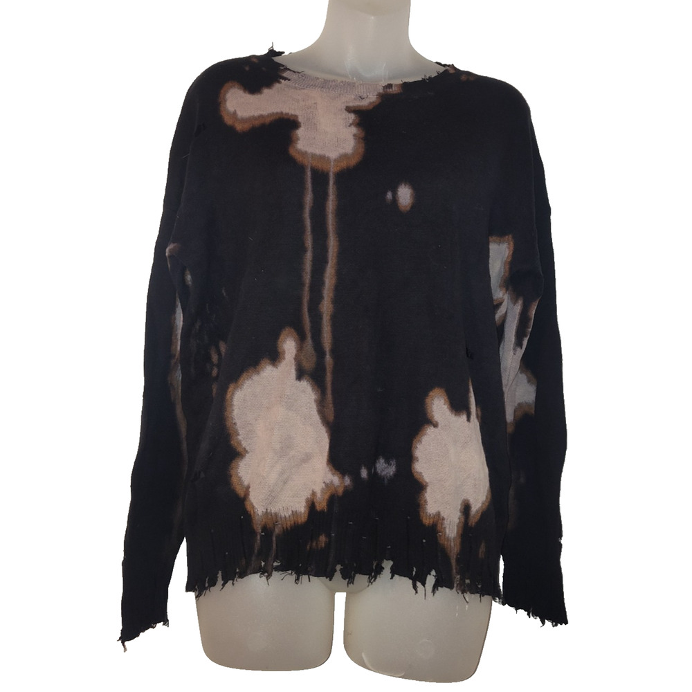 FATE Women's Black Bleach Splatter Distressed Pullover Sweater Size S Bag 8
